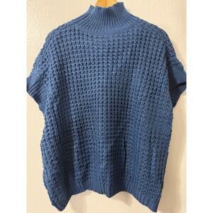 Women's Blue Waffle Knit Mock Neck Sleeveless Sweater Top Size‎ S